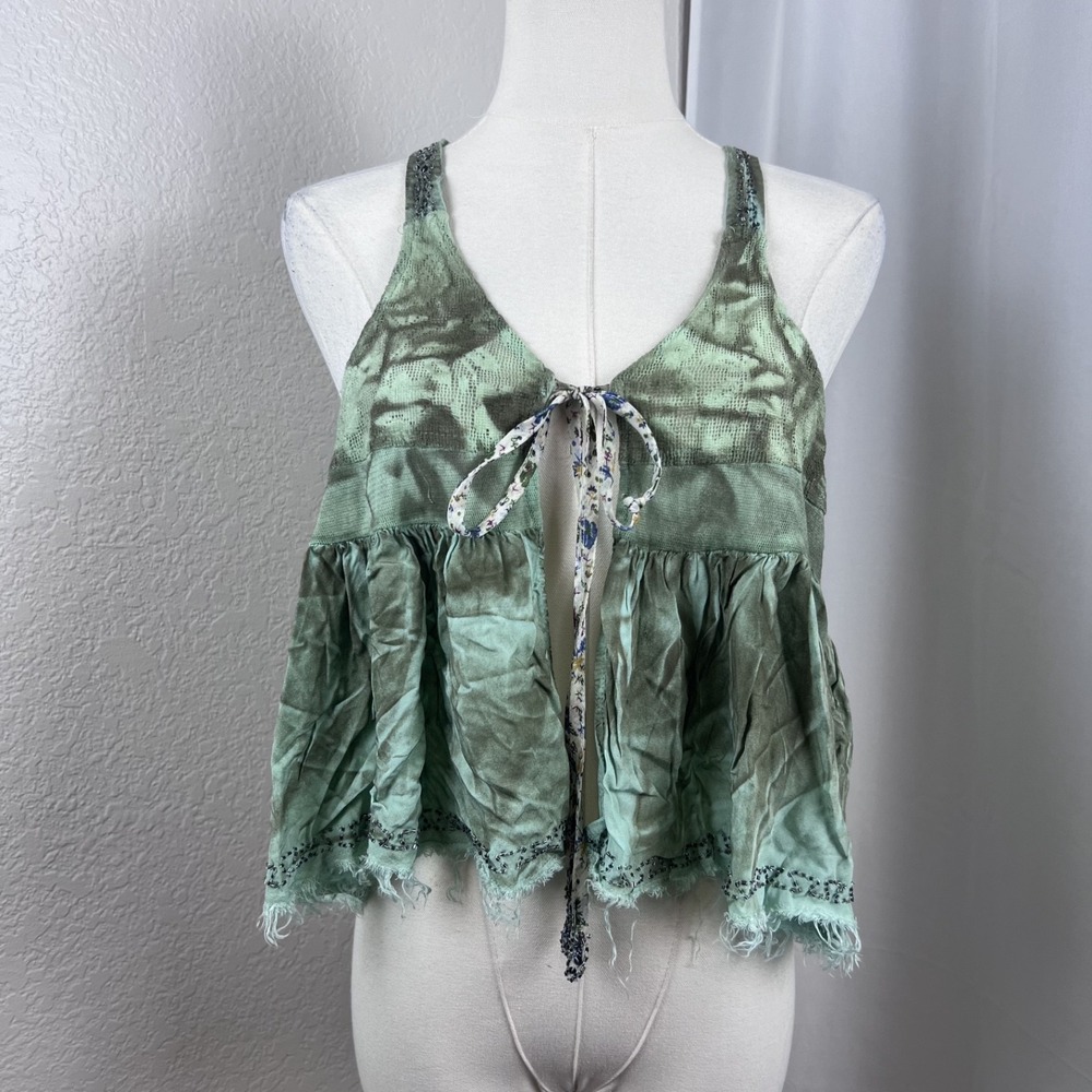 Y2K Gimmicks BKE Top Womens Medium Green Tie Dye Babydoll Tank Fairy Hippie Boho